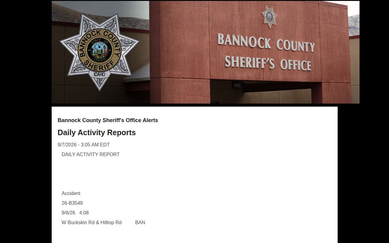 Bannock AlertSense report with activity and arrest summary fields