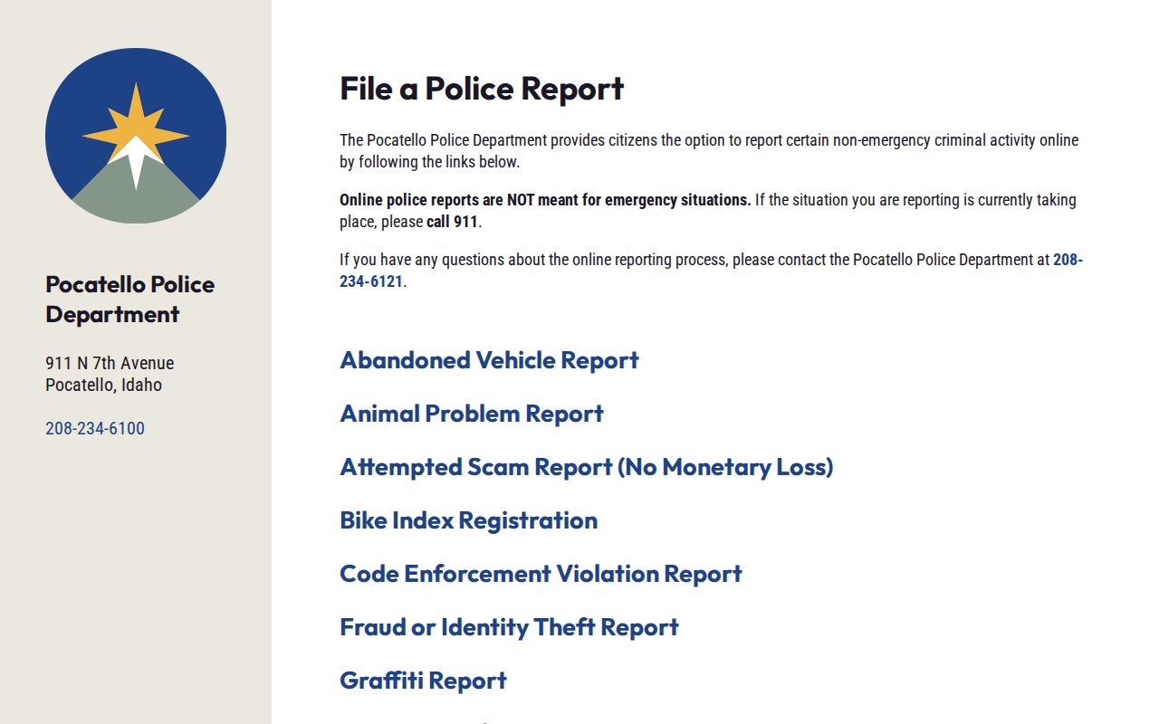 Pocatello Police records request and online reporting hub