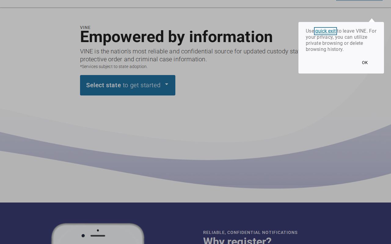 VINELink registration and custody notification options for Idaho