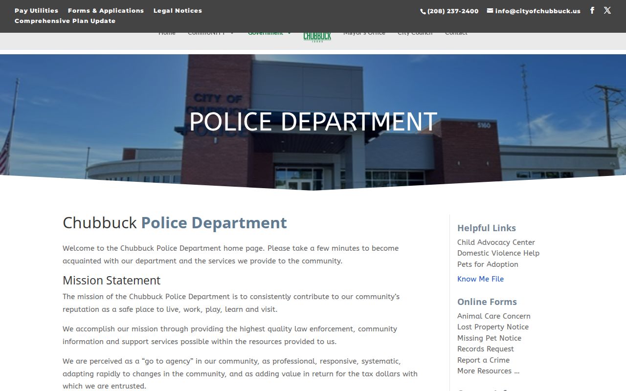 Chubbuck Police Records Bureau request instructions and contact details